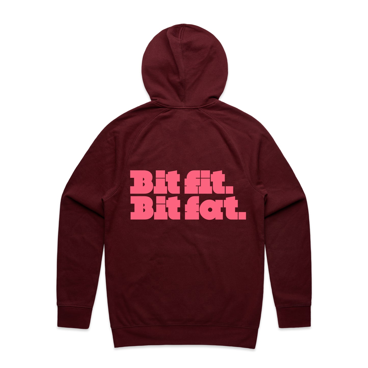 BURGUNDY Bit Fit Bit Fat Hoodie (Pink print) by Sugar Plump Fairy