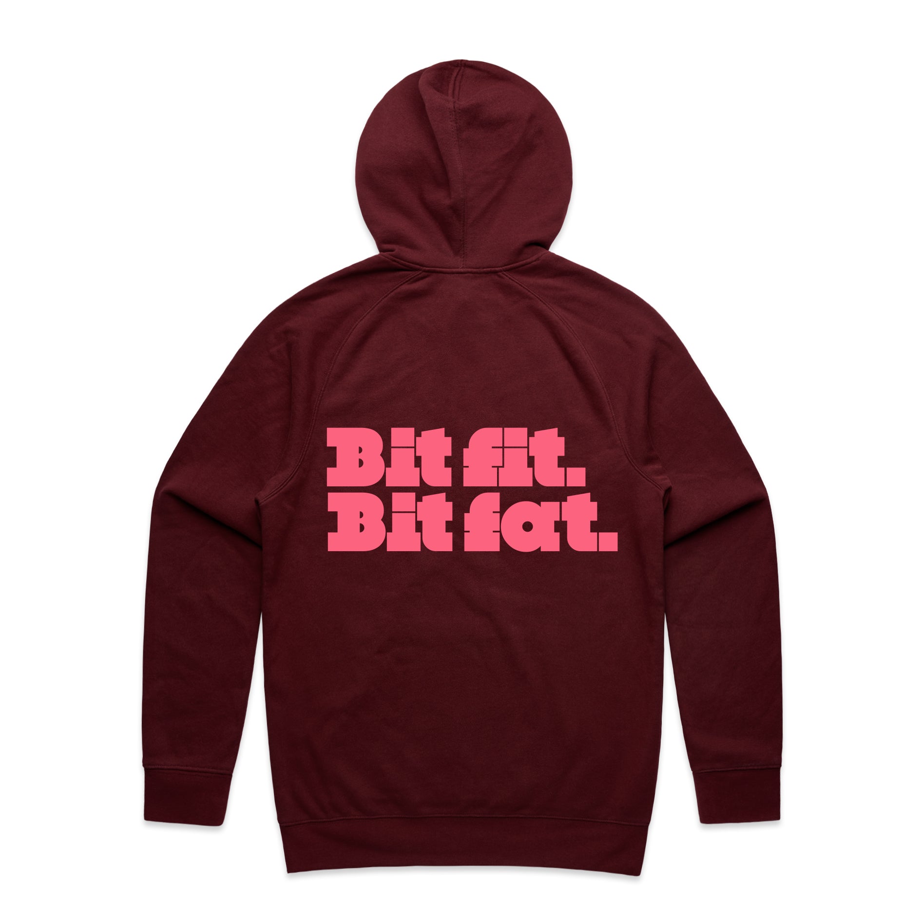 BURGUNDY Bit Fit Bit Fat Hoodie (Pink print)  by Sugar Plump Fairy