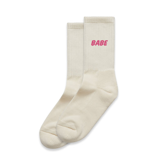 PRE-ORDER: Babe Socks (Pink embroidery)